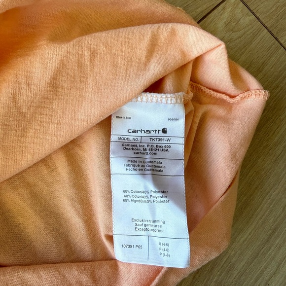 Carhartt Youth Peach Pocket T Shirt Relaxed Fit Soft Cotton Blend Workwear Tee - Picture 4 of 6